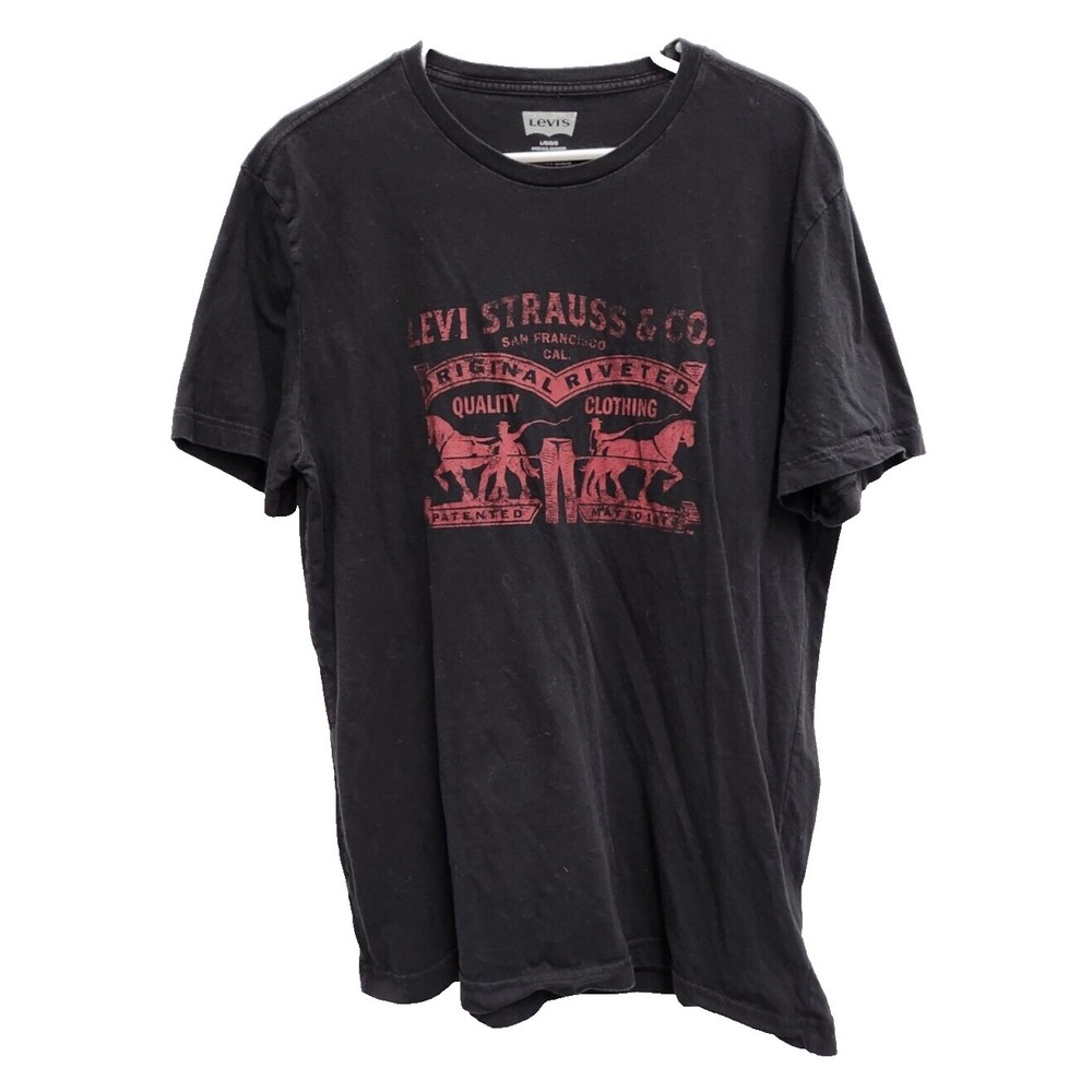 Levis Mens T-Shirt Large Black Red Graphic Print‎ Crew Neck Short Sleeve Tee